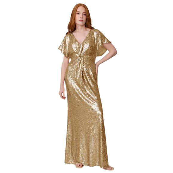 Revelry Gwen Sequin Gown Dress Shimmer Gold Size 10 Bridesmaid Timeless Elegant - Picture 2 of 16